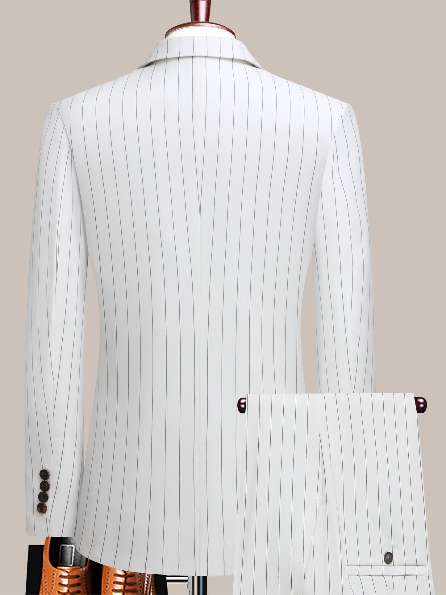 Men's Suit Set – Men's White Stripes Lace Striped Long-Sleeve Dress – view 8