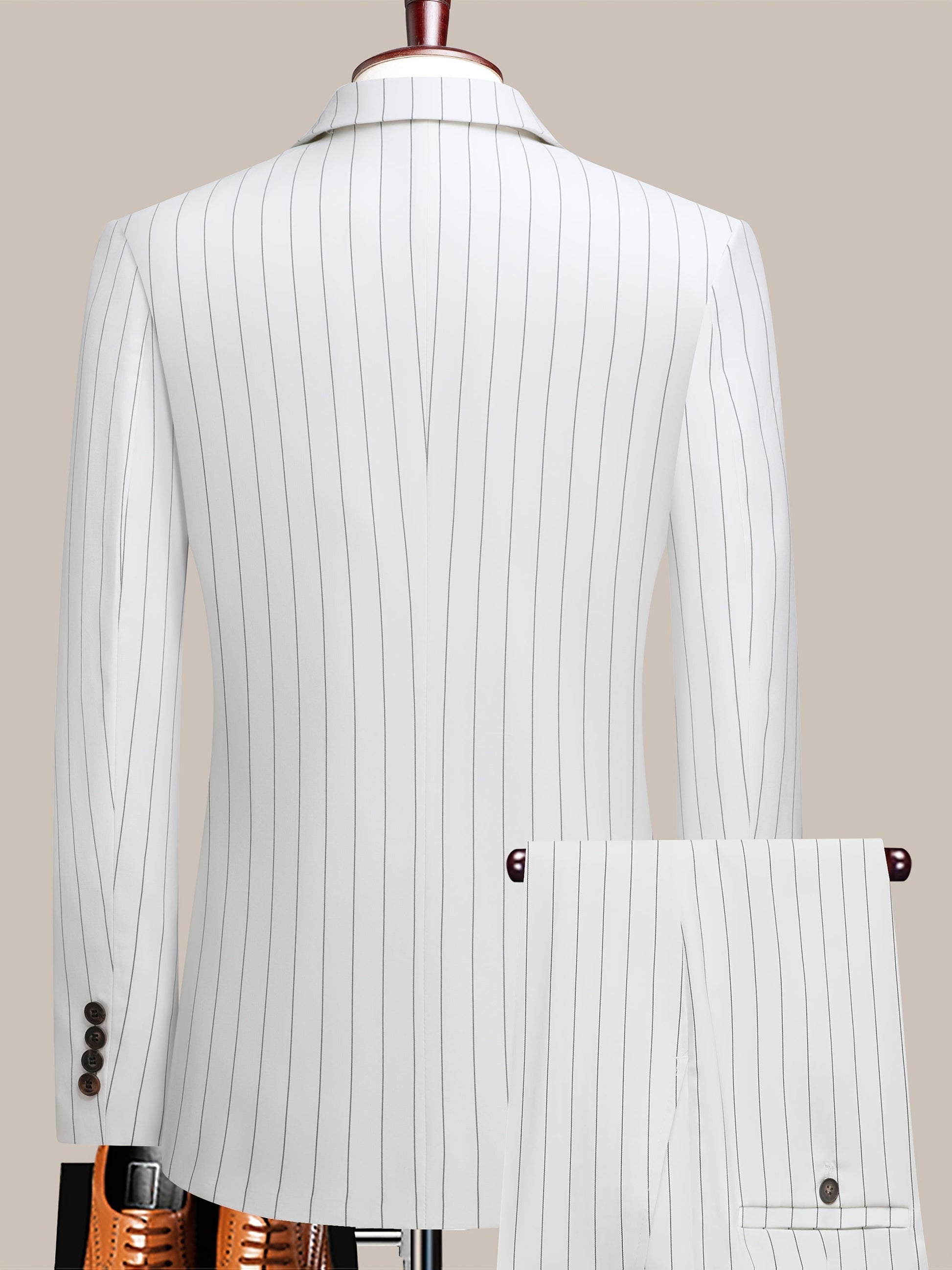 Men's Suit Set – Men's White Stripes Lace Striped Long-Sleeve Dress – view 8