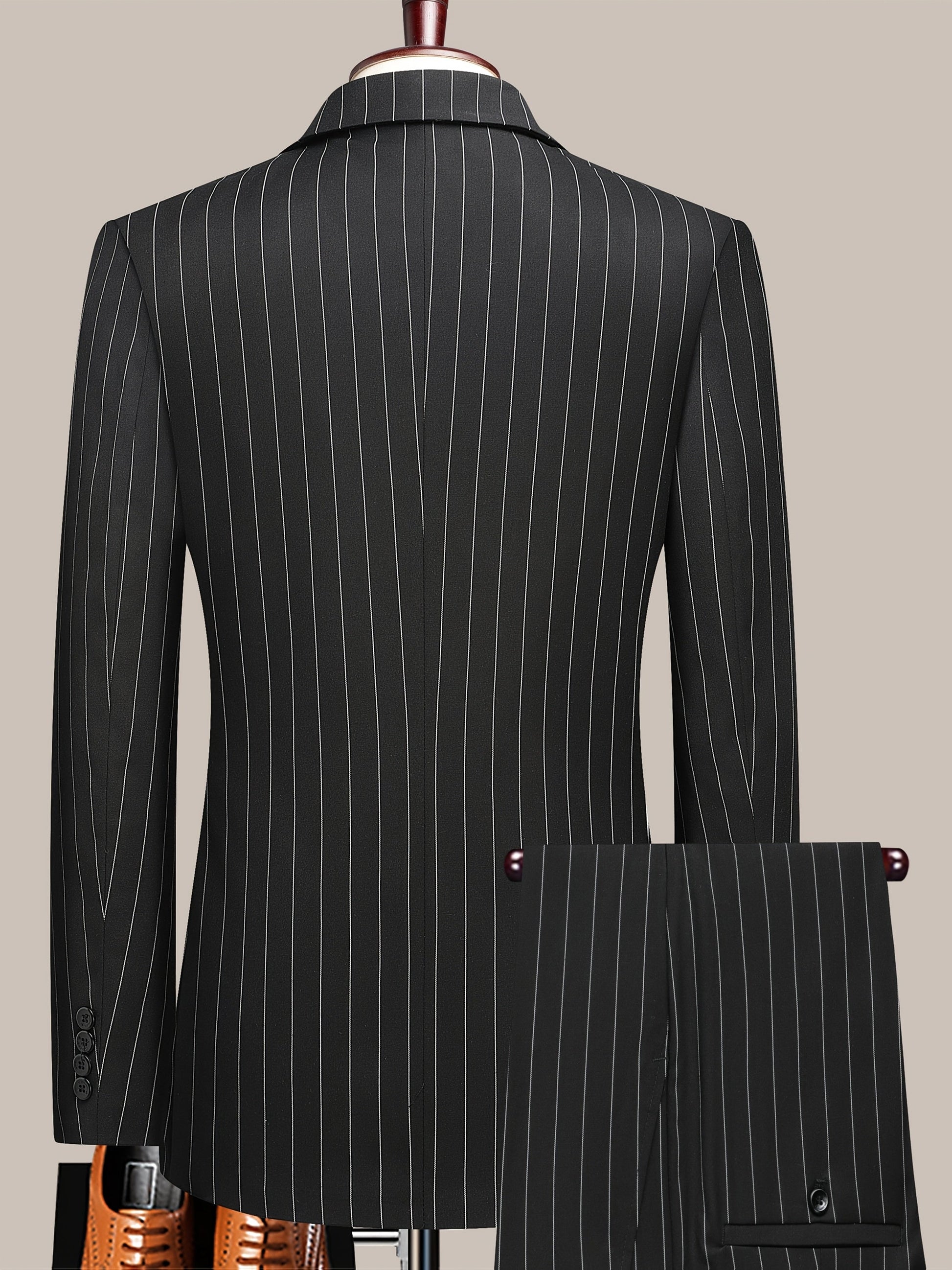 Men's Suit Set – Men's White Stripes Lace Striped Long-Sleeve Dress – view 10