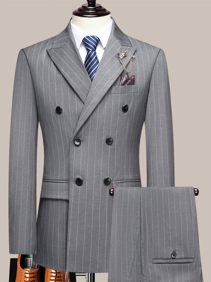 Men's Suit Set – Men's White Stripes Lace Striped Long-Sleeve Dress – view 11