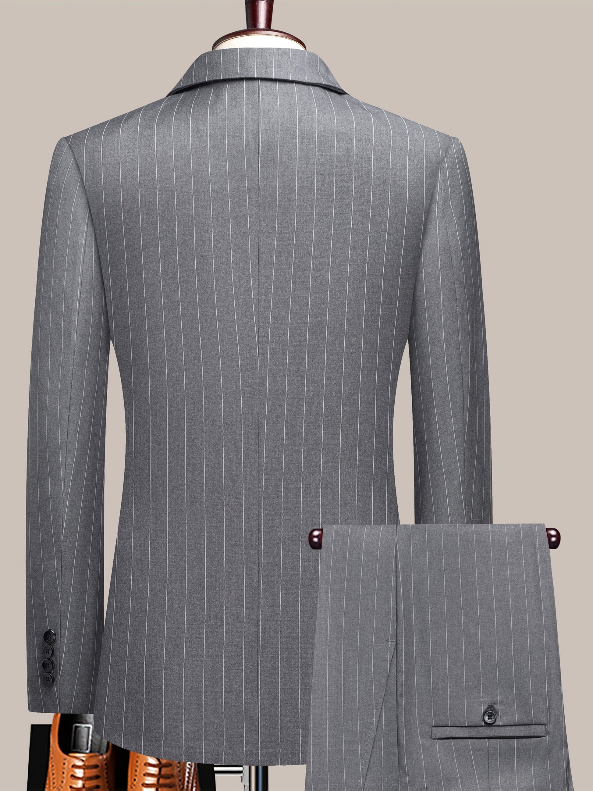Men's Suit Set – Men's White Stripes Lace Striped Long-Sleeve Dress – view 12