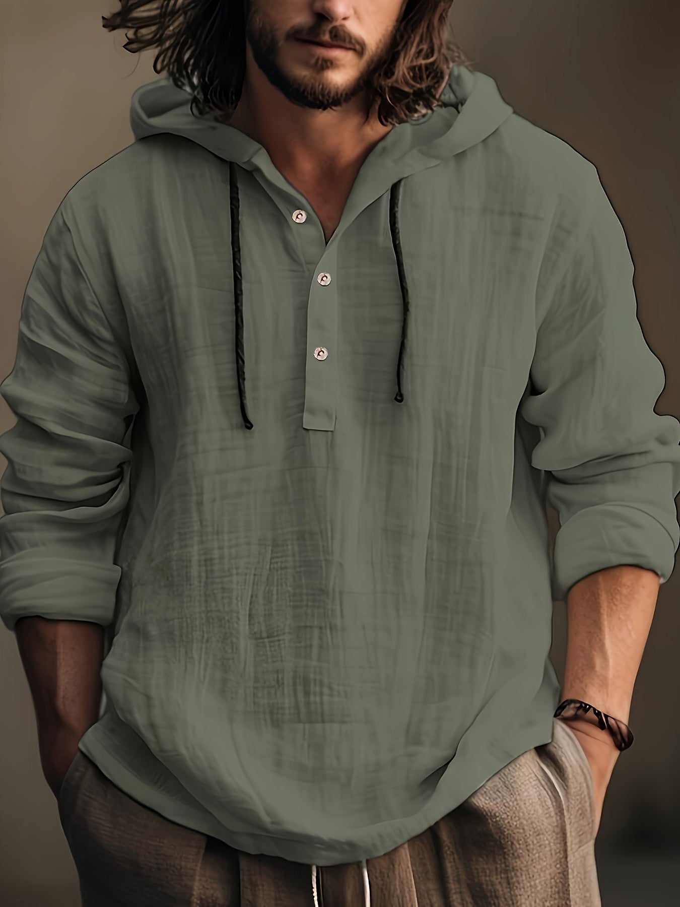 Men's Sweatshirt – Men's fern green Cotton Long-Sleeve Shirt – view 5