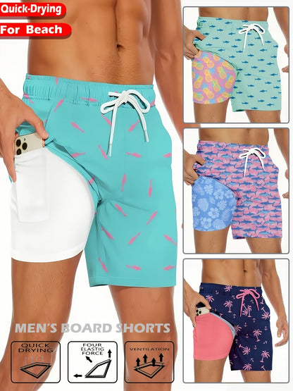 Men's Swimwear – Men's Cyan Polyester Printed Pants – main product image
