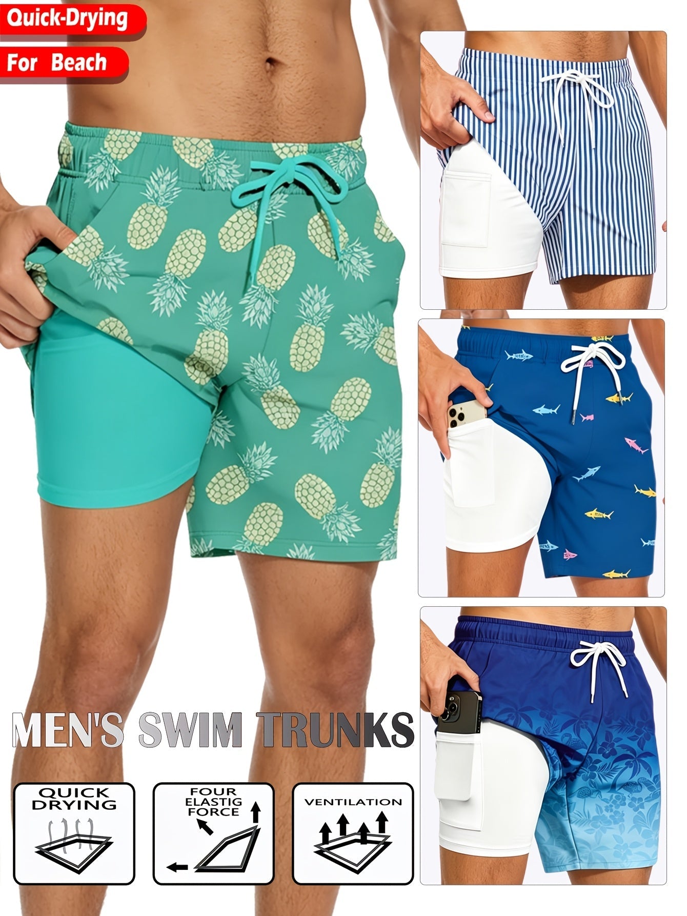 Men's Swimwear – Men's Cyan Polyester Printed Pants – view 3