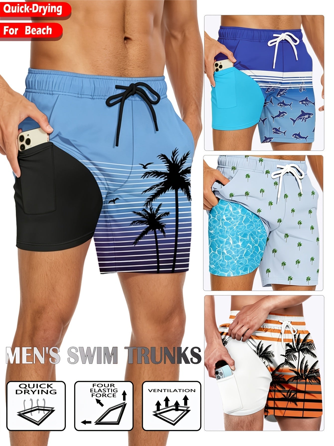 Men's Swimwear – Men's Cyan Polyester Printed Pants – view 6