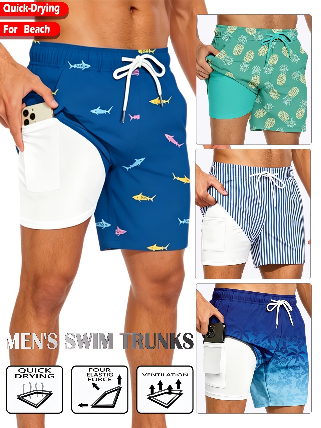Men's Swimwear – Men's Cyan Polyester Printed Pants – view 7