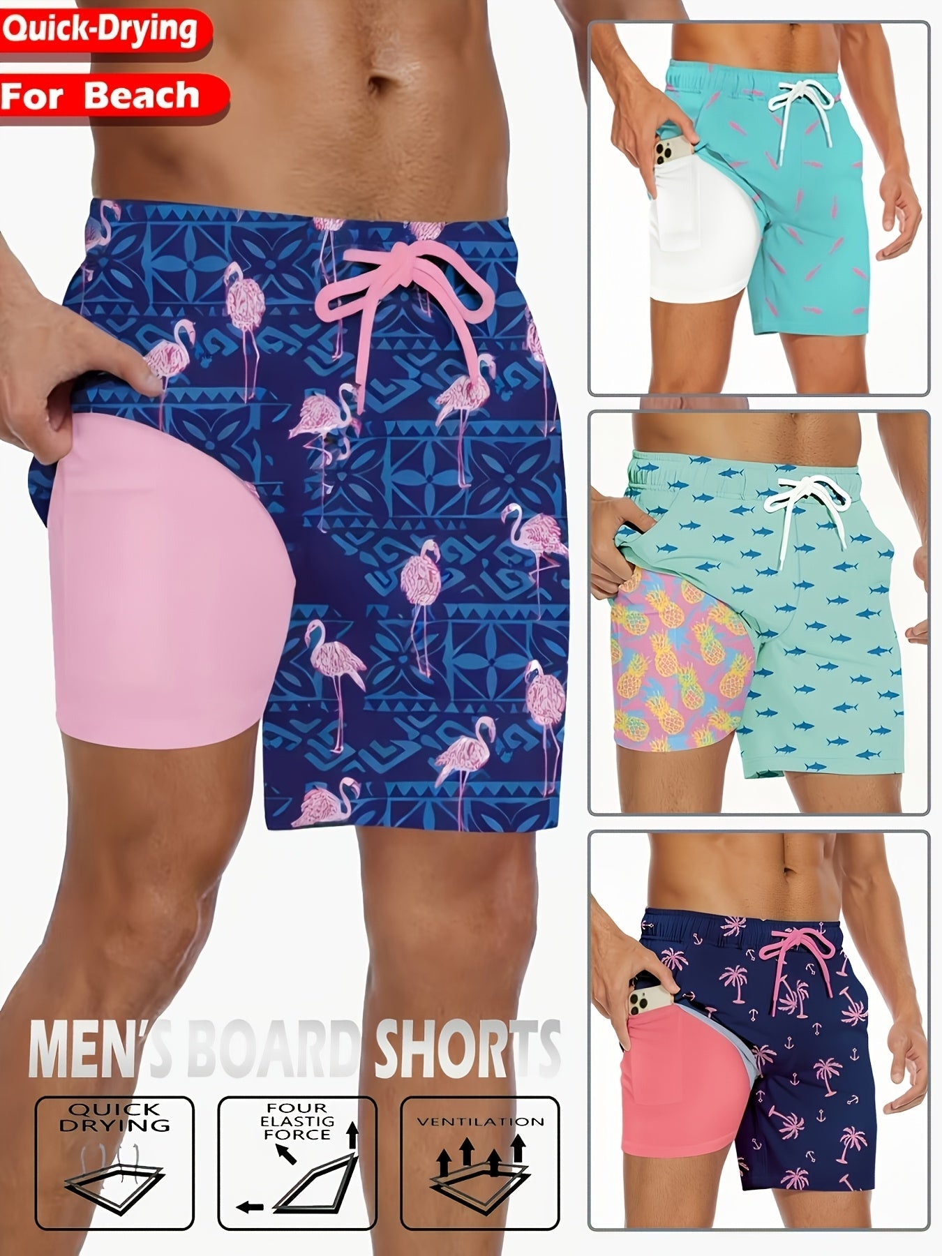 Men's Swimwear – Men's Cyan Polyester Printed Pants – view 11