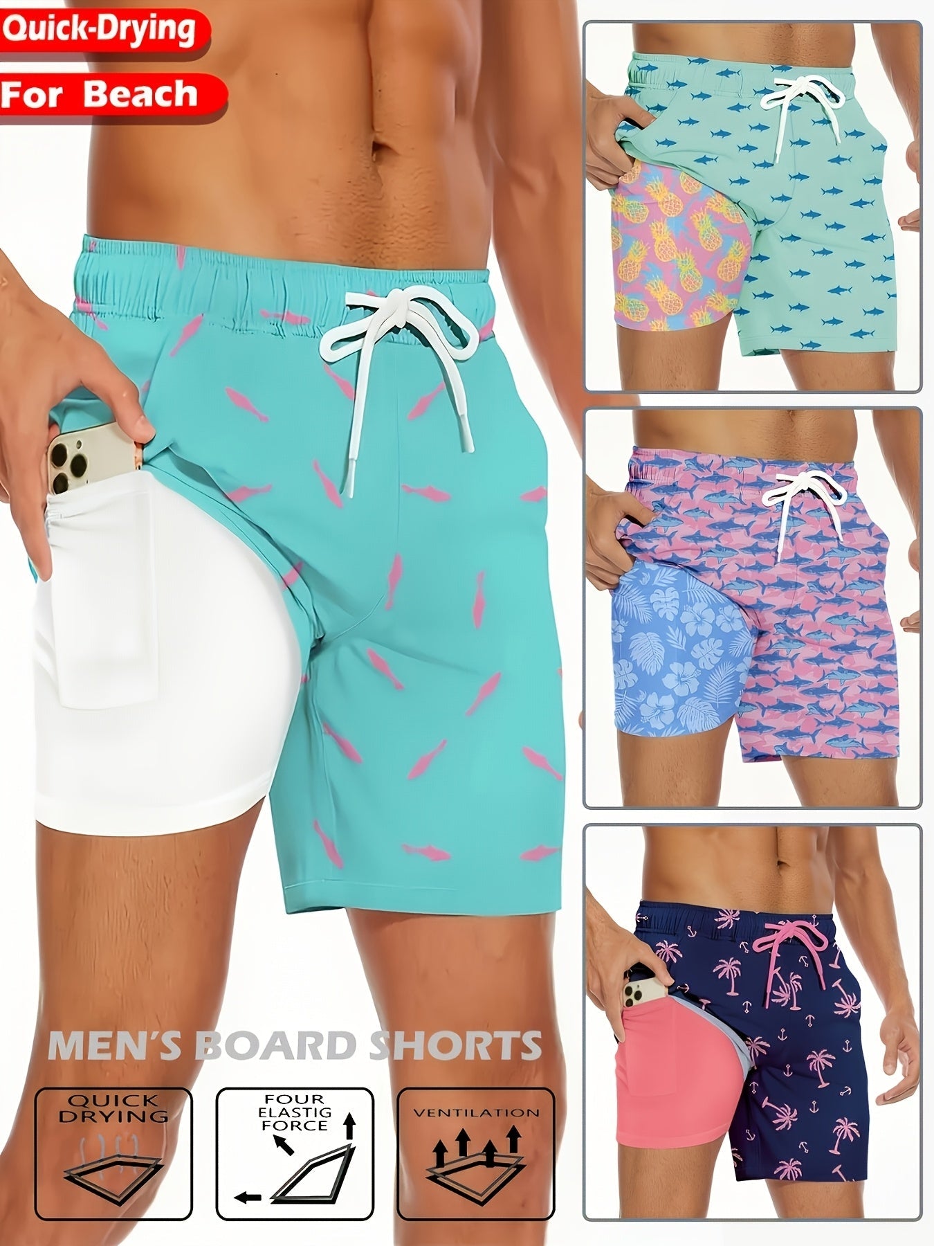 Men's Swimwear – Men's Cyan Polyester Printed Pants – view 12