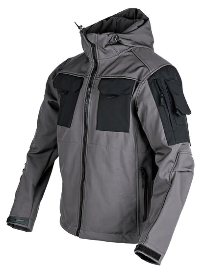 Men's Tactical Softshell Jacket - Hooded Multi-Pocket Windbreaker – view 4