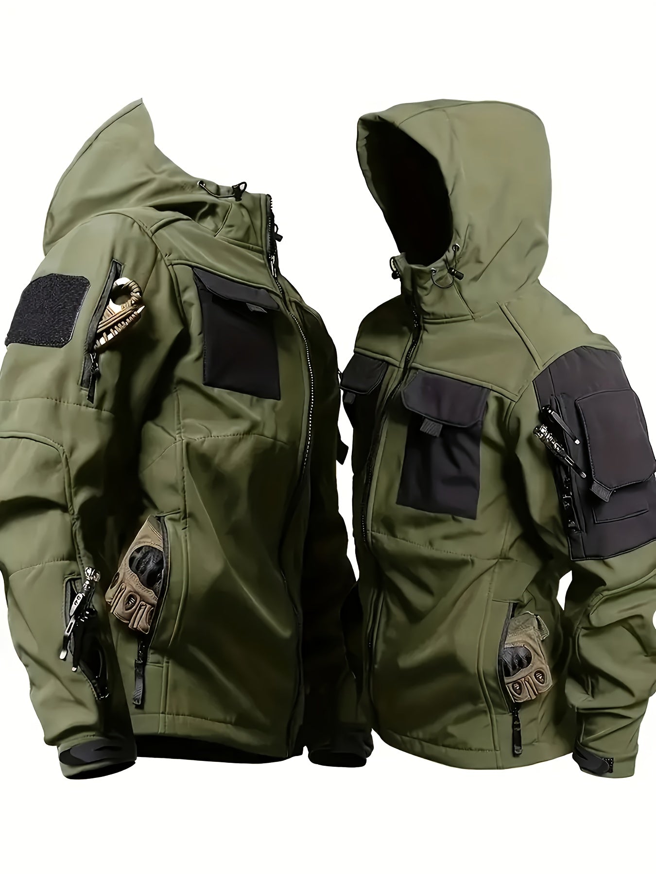 Men's Tactical Softshell Jacket - Hooded Multi-Pocket Windbreaker – view 12