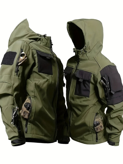 Men's Tactical Softshell Jacket - Hooded Multi-Pocket Windbreaker – view 12