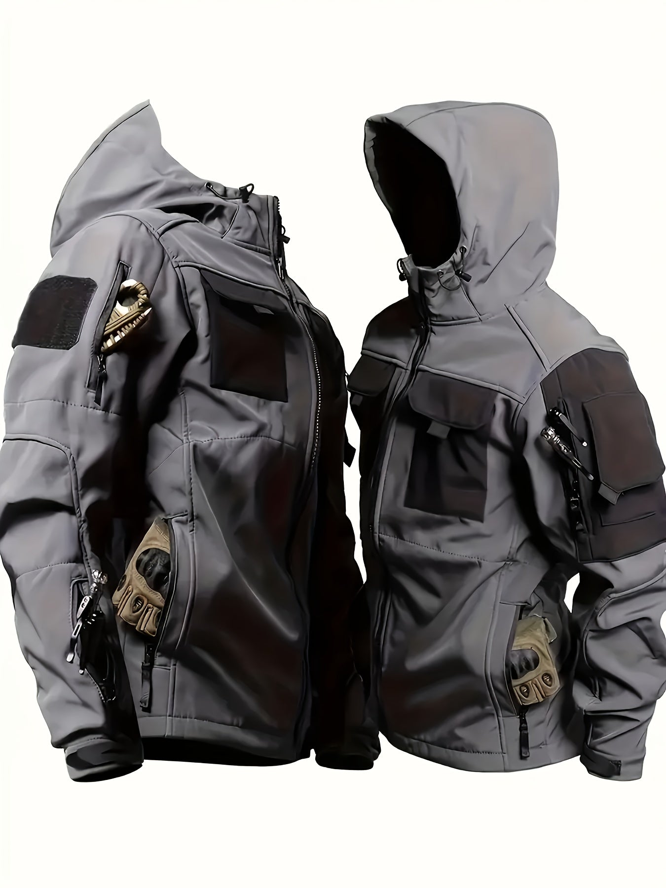 Men's Tactical Softshell Jacket - Hooded Multi-Pocket Windbreaker – view 13