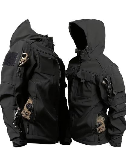 Men's Tactical Softshell Jacket - Hooded Multi-Pocket Windbreaker – Black option – view 2