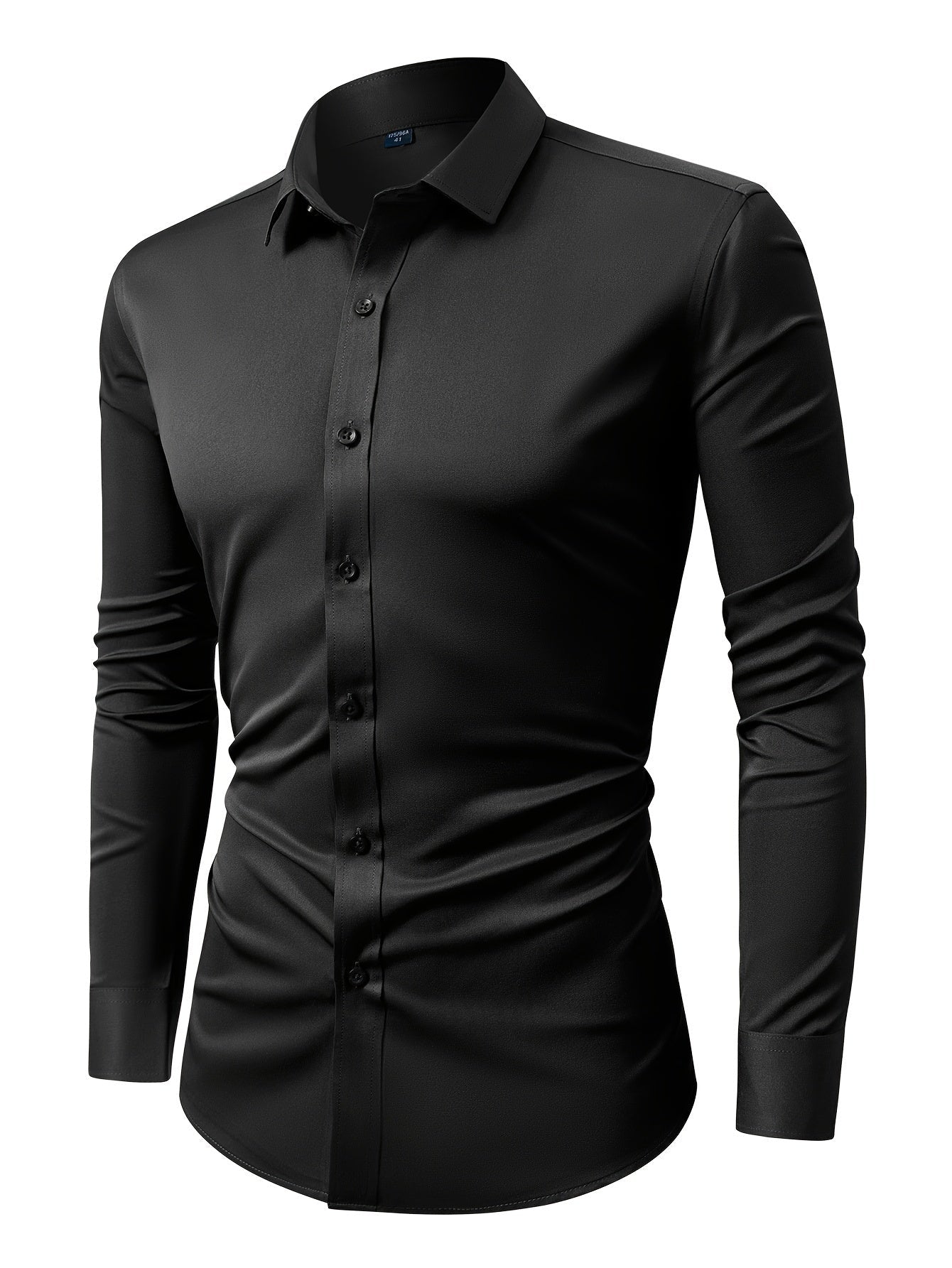 Men's Textured Long Sleeve Dress Shirt - Wrinkle Resistant – Black option – view 2