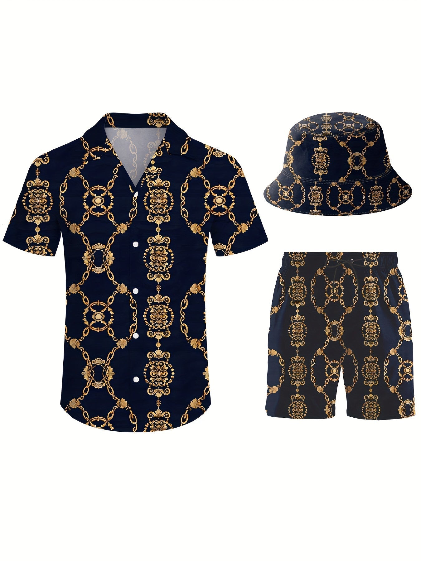 Men's Three-Piece Beach Outfit Set - Resort Print Summer Style – view 7