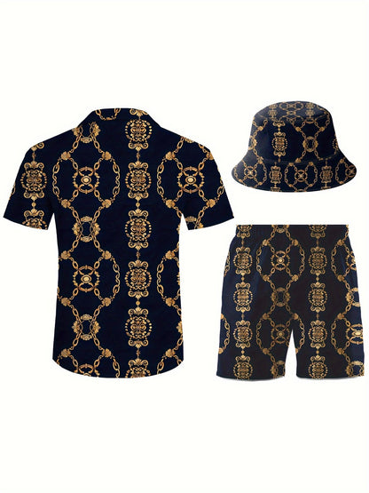 Men's Three-Piece Beach Outfit Set - Resort Print Summer Style – view 8