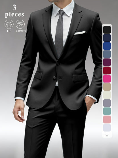 Men's Three-Piece Formal Suit - Slim Fit Solid Color – view 10