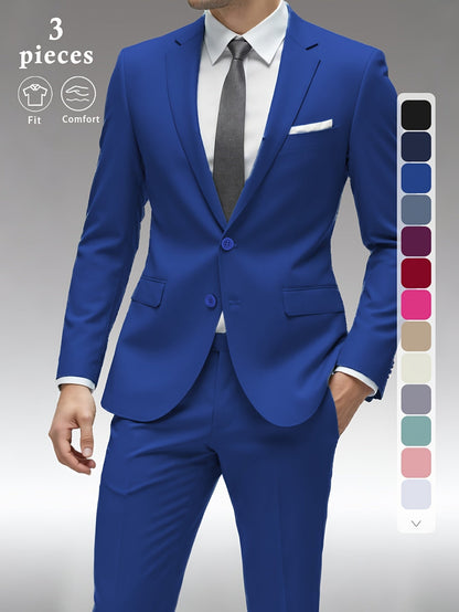 Men's Three-Piece Formal Suit - Slim Fit Solid Color – view 11