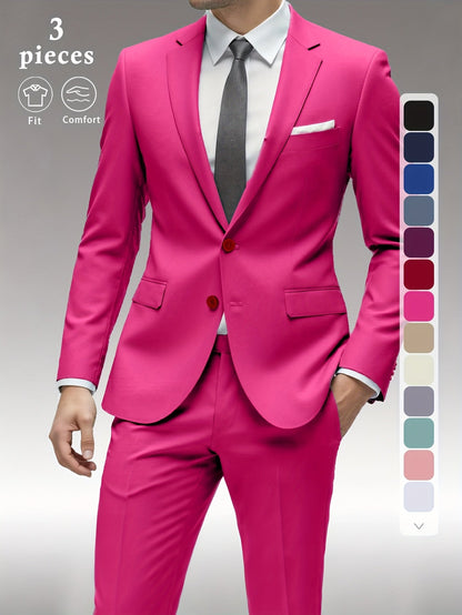 Men's Three-Piece Formal Suit - Slim Fit Solid Color – view 17