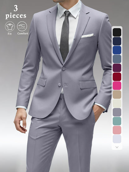 Men's Three-Piece Formal Suit - Slim Fit Solid Color – Black option – view 5