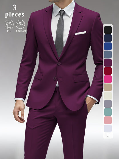 Men's Three-Piece Formal Suit - Slim Fit Solid Color – Black option – view 6