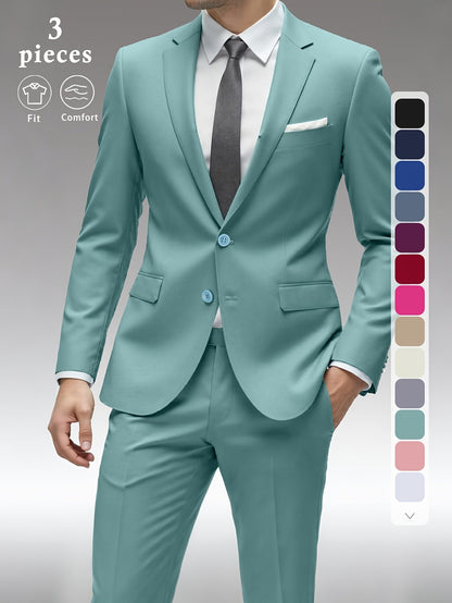 Men's Three-Piece Formal Suit - Slim Fit Solid Color – Black option – view 14