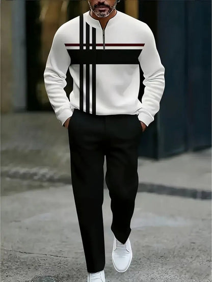 Men's Tracksuit Jacket and Pants Set - Geometric Print Cold-Weather Style – Blue option – view 3
