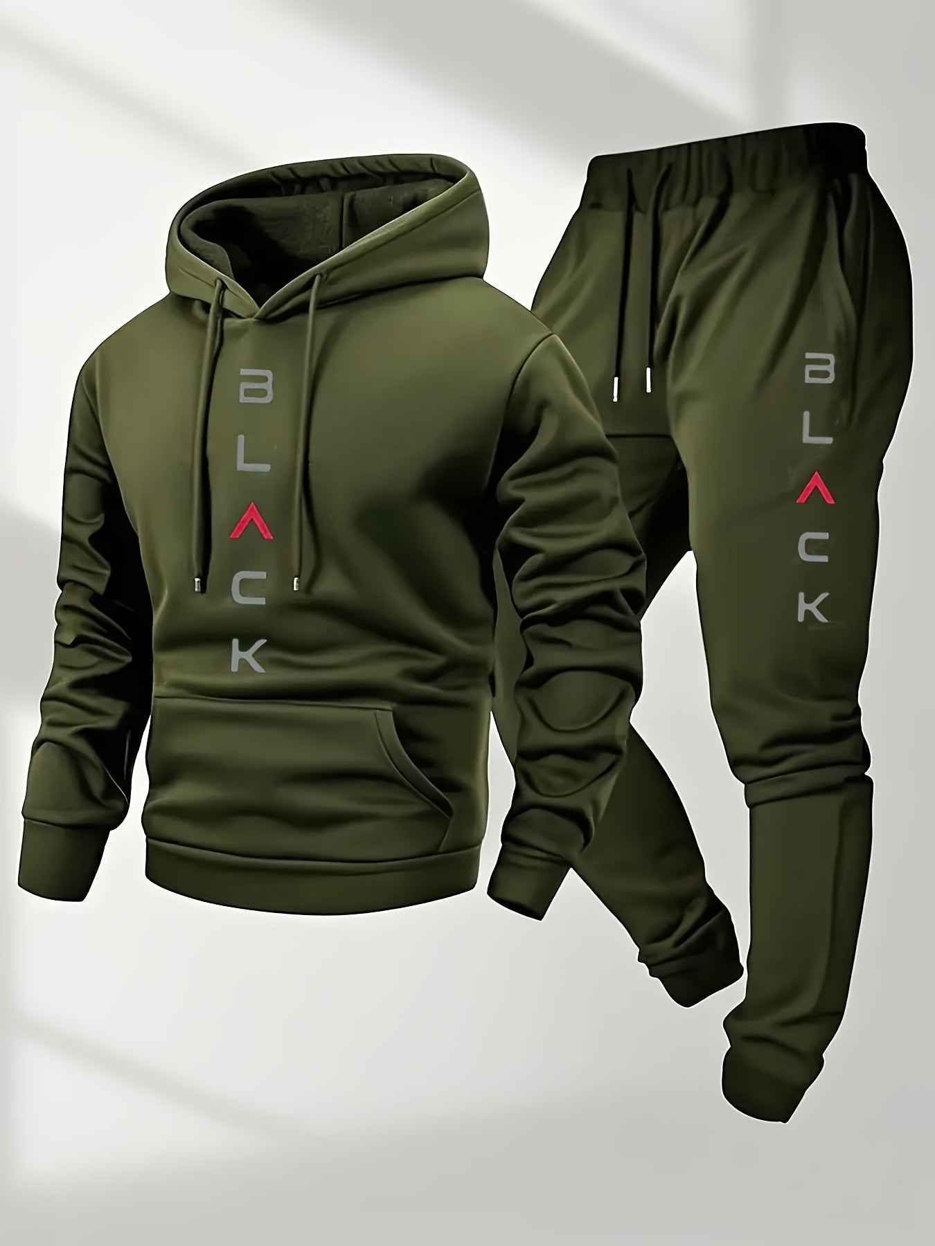 Men's Tracksuit Jacket and Pants Set - Letter Print Cold-Weather Style – green option – view 5