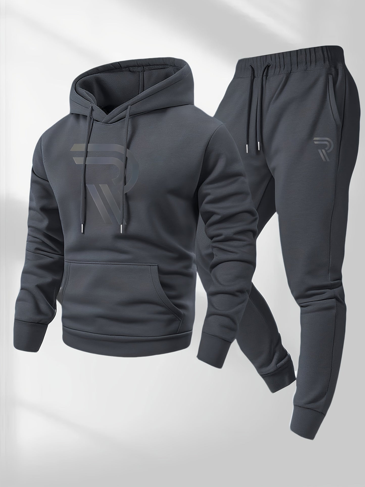 Men's Tracksuit Jacket and Pants Set - Patriotic Print Cold-Weather Style – gray option – view 2
