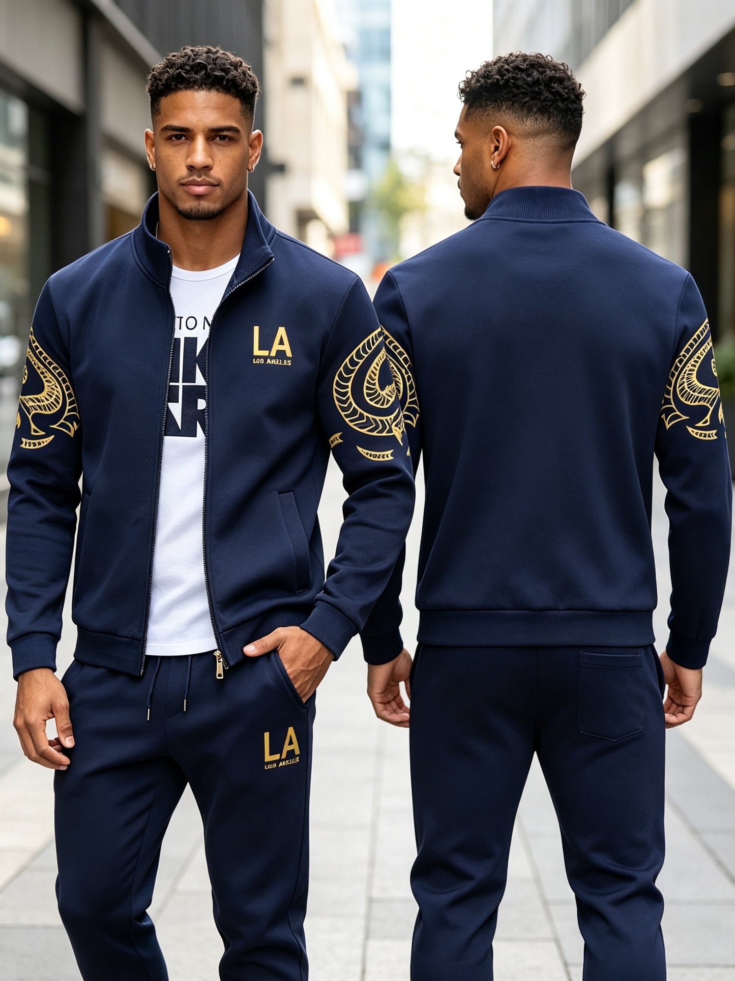 Men's Tracksuit Jacket and Pants Set - Striped – Navy option – view 2