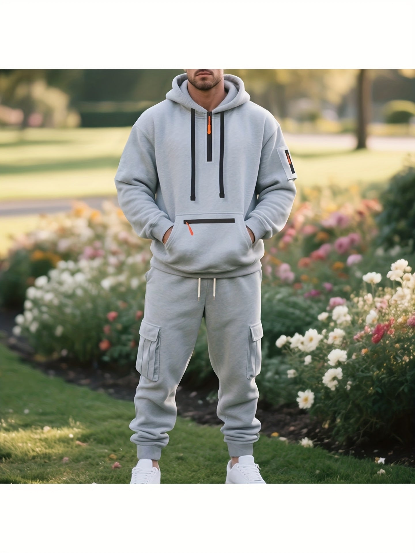 Men's Tracksuit – Men's Space Gray Polyester Long-Sleeve Outfit Set – view 4