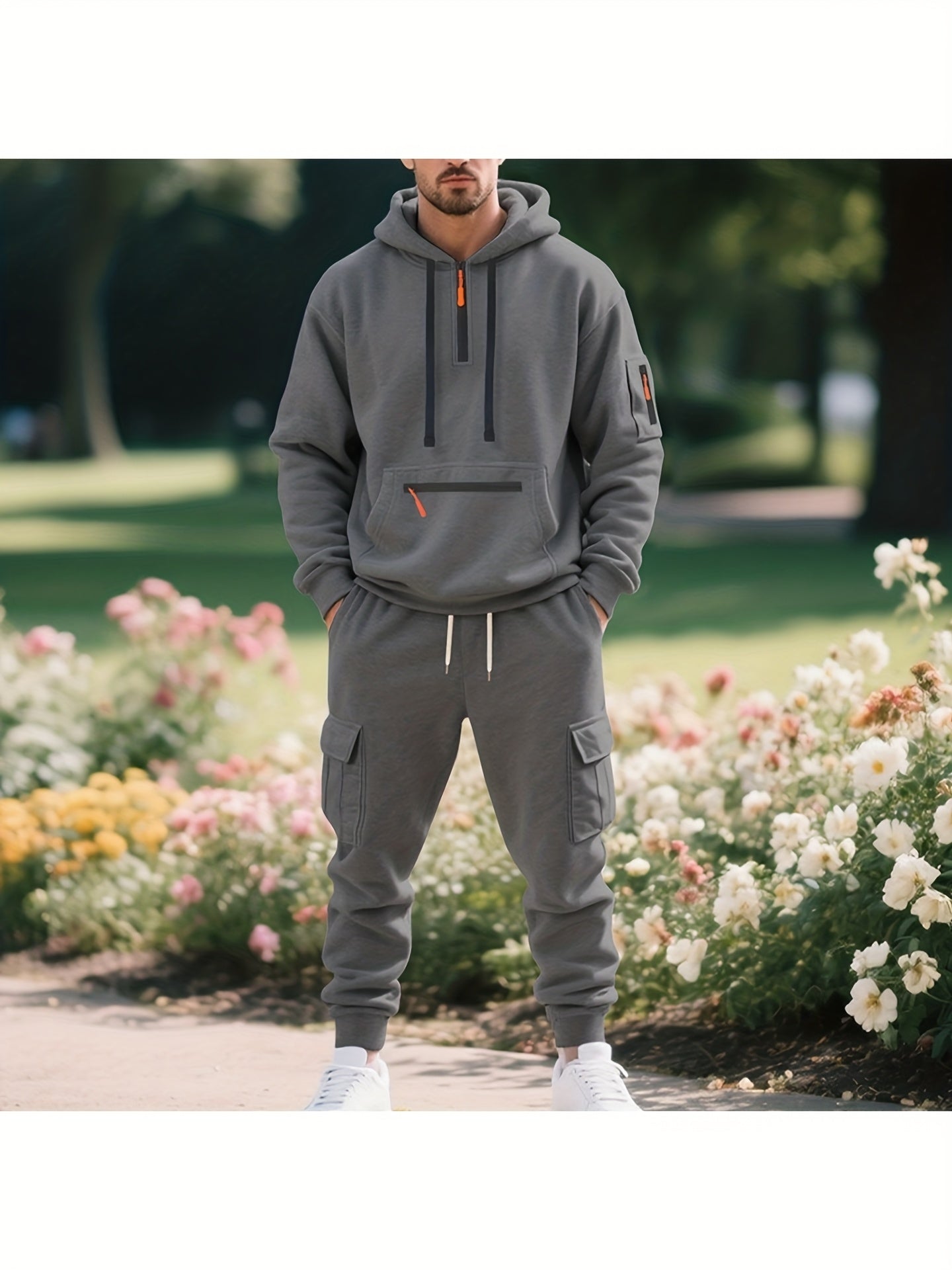 Men's Tracksuit – Men's Space Gray Polyester Long-Sleeve Outfit Set – view 13