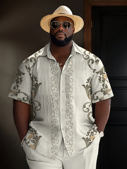 Men's Tropical Print Shirt - Collared Short Sleeve – Beige – Beige option – main product image