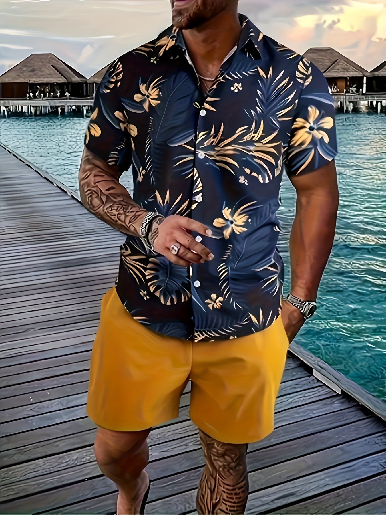 Men's Tropical Print Shirt - Collared Short Sleeve – Sizes S–XXL – view 5