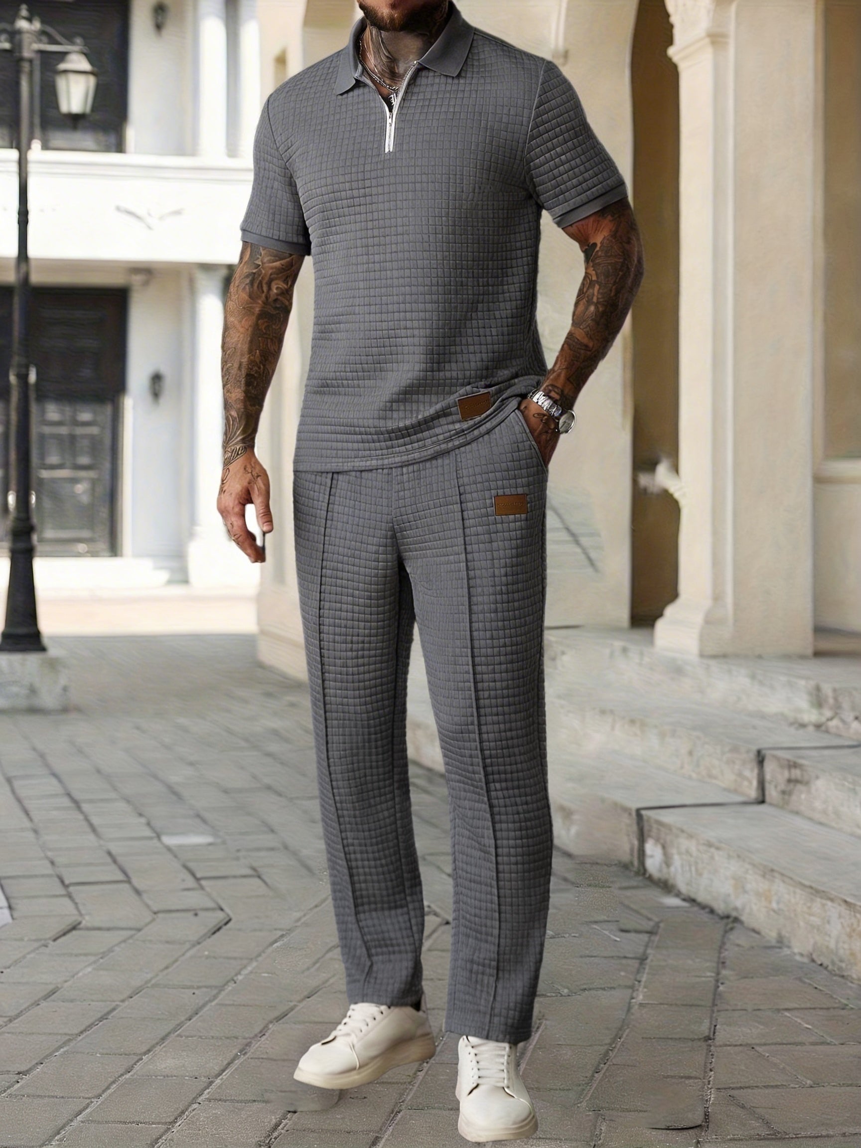 Men's Two-Piece Outfit Set – Khaki+ Khaki – Khaki option – view 3