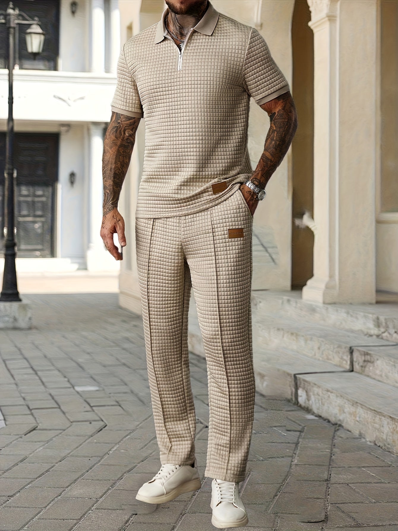 Men's Two-Piece Outfit Set – Khaki+ Khaki – Khaki option – view 4