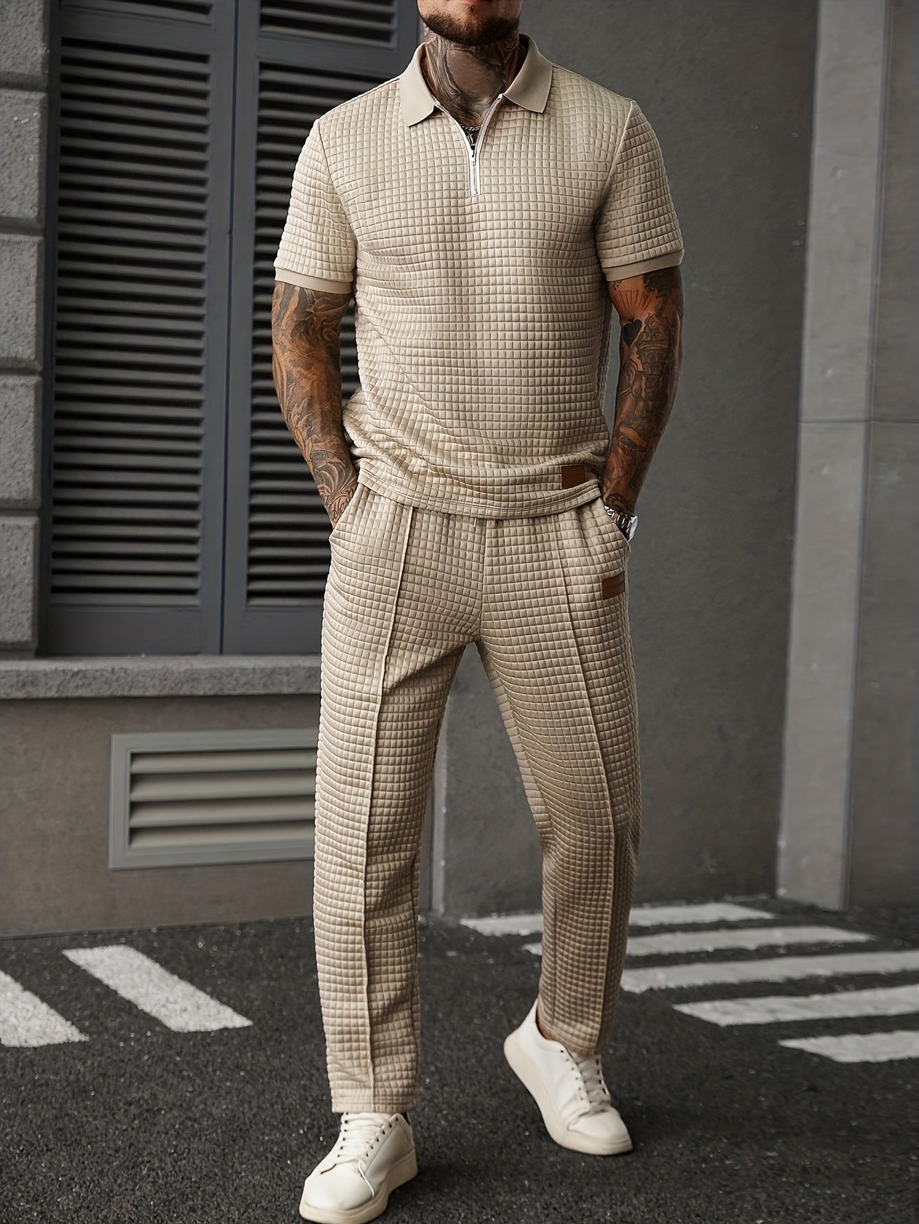 Men's Two-Piece Outfit Set – Khaki+ Khaki – Khaki option – view 5