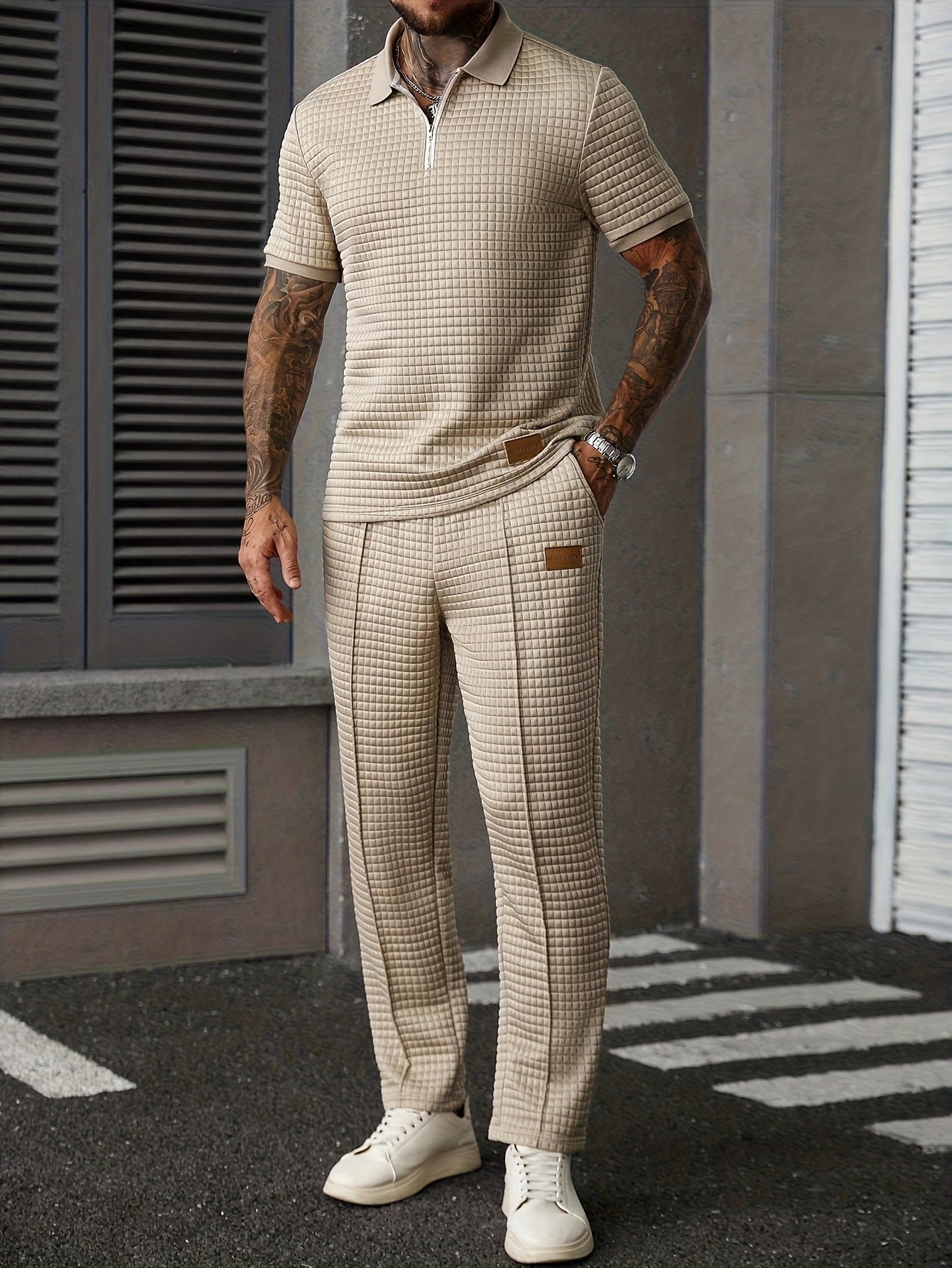 Men's Two-Piece Outfit Set – Khaki+ Khaki – Khaki option – view 6