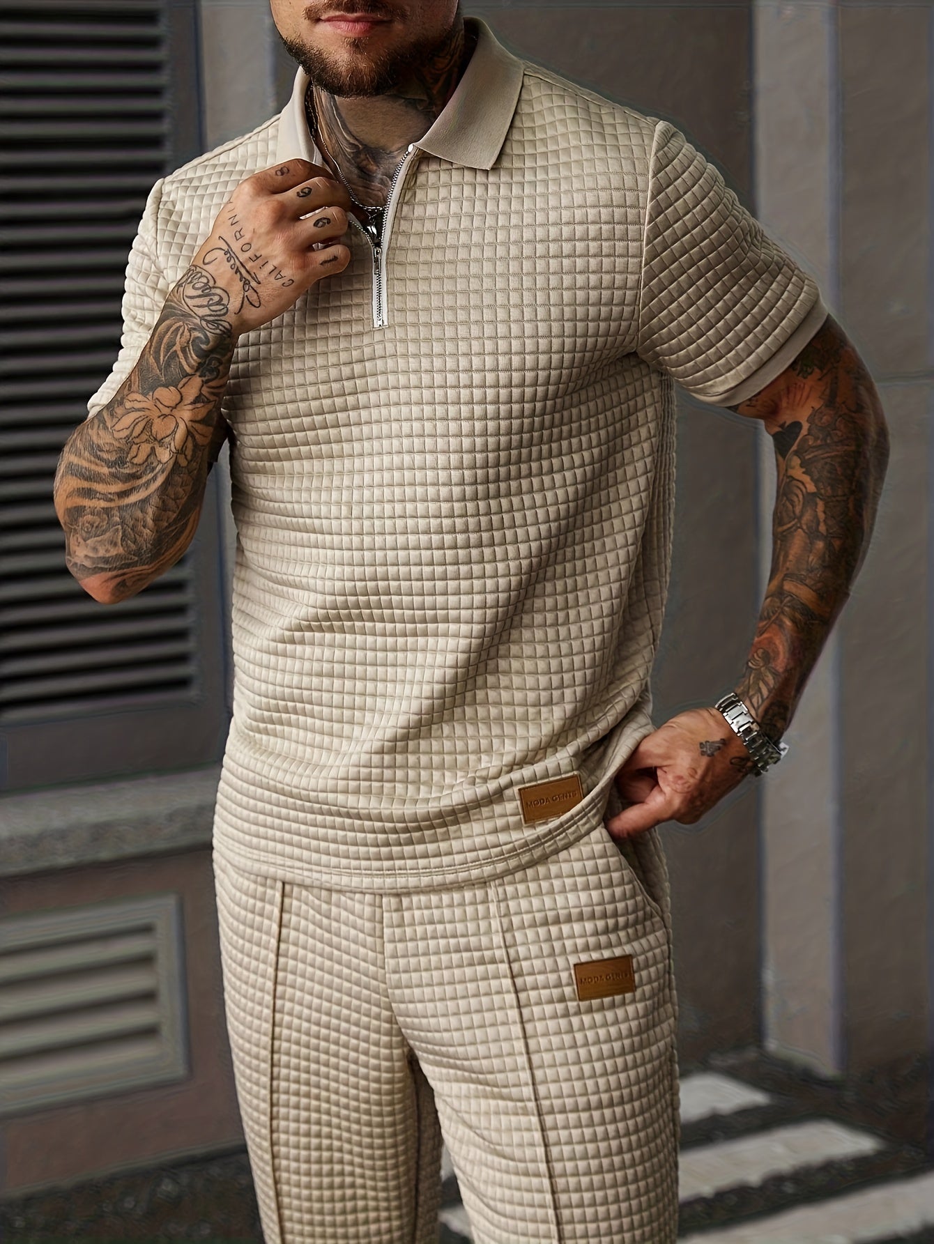 Men's Two-Piece Outfit Set – Khaki+ Khaki – Khaki option – view 9