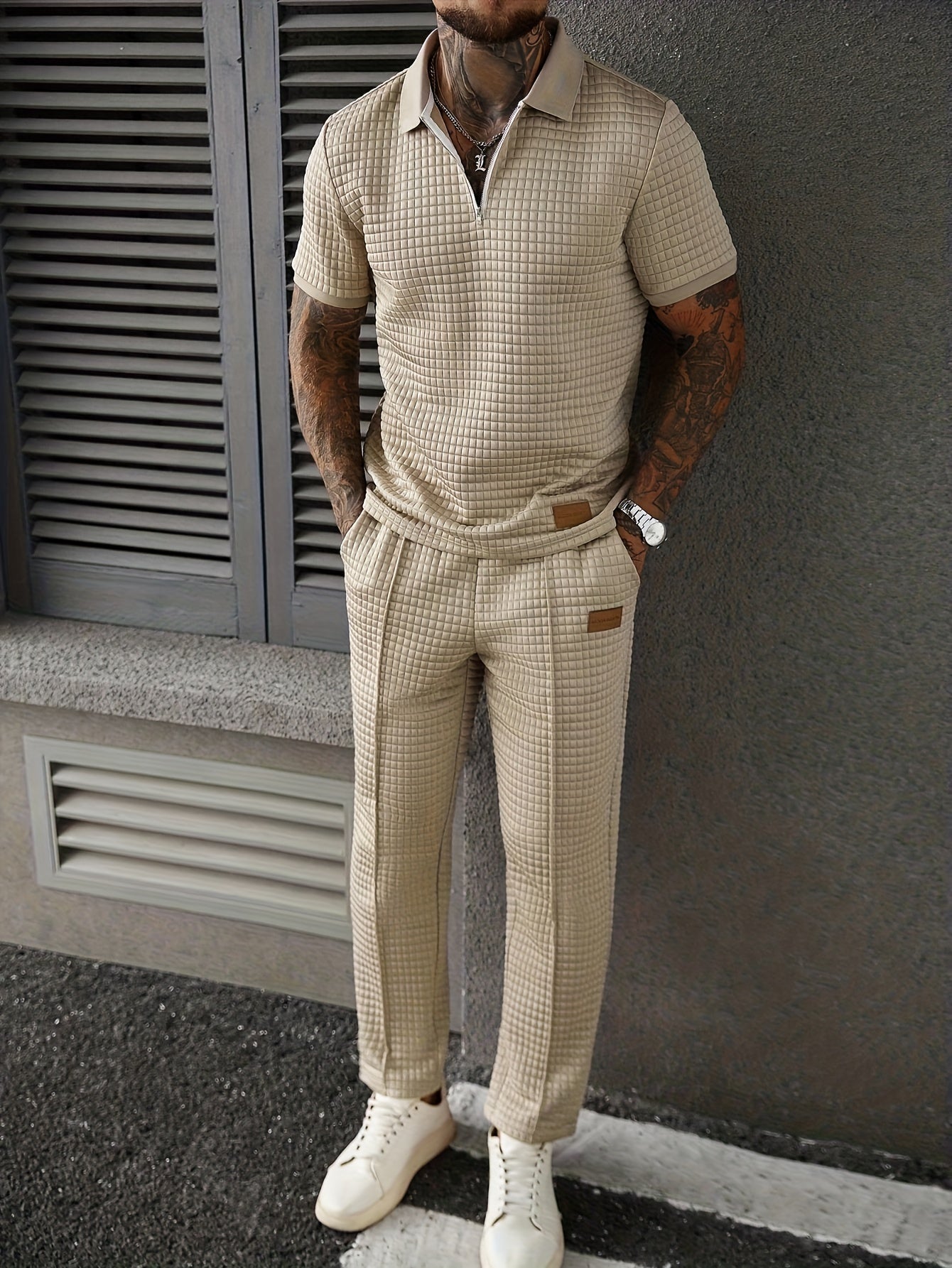 Men's Two-Piece Outfit Set – Khaki+ Khaki – Khaki option – view 11