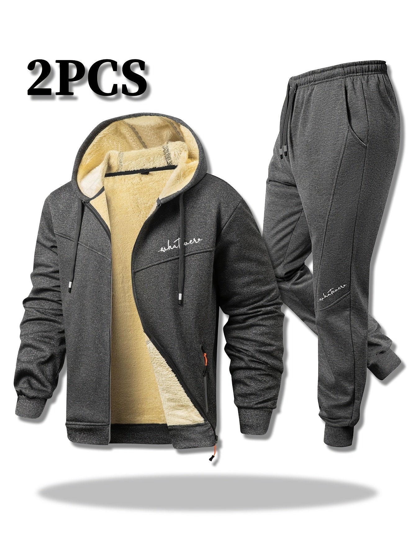 Men's Two-Piece Outfit Set – Men's Light Grey Polyester Zip-Up Long-Sleeve Jacket – view 2