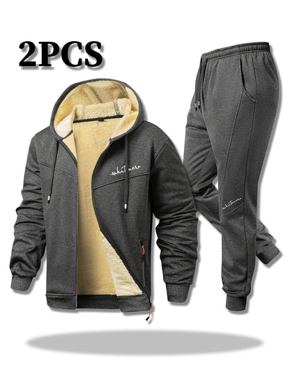 Men's Two-Piece Outfit Set – Men's Light Grey Polyester Zip-Up Long-Sleeve Jacket – view 2