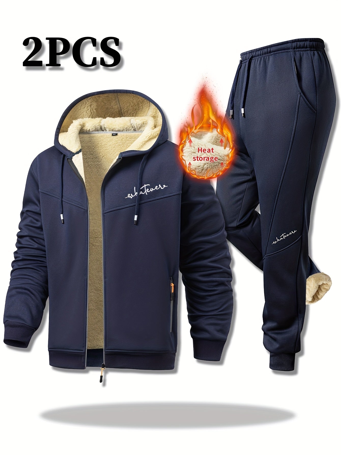Men's Two-Piece Outfit Set – Men's Light Grey Polyester Zip-Up Long-Sleeve Jacket – view 3