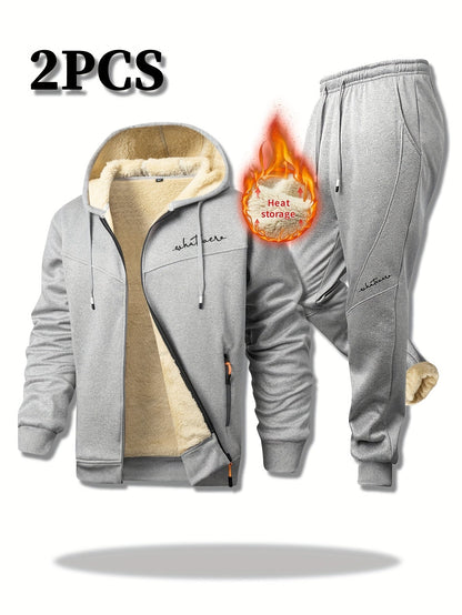 Men's Two-Piece Outfit Set – Men's Light Grey Polyester Zip-Up Long-Sleeve Jacket – view 8