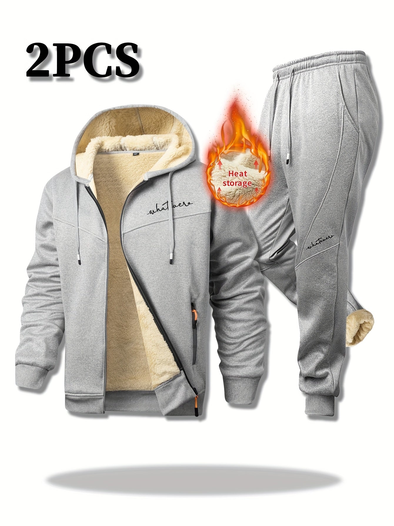 Men's Two-Piece Outfit Set – Men's Light Grey Polyester Zip-Up Long-Sleeve Jacket – Grey option – main product image