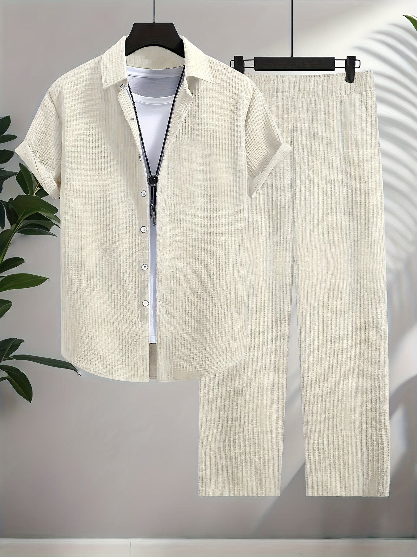 Men's Two-Piece Outfit Set - Short Sleeve – Apricot – view 6