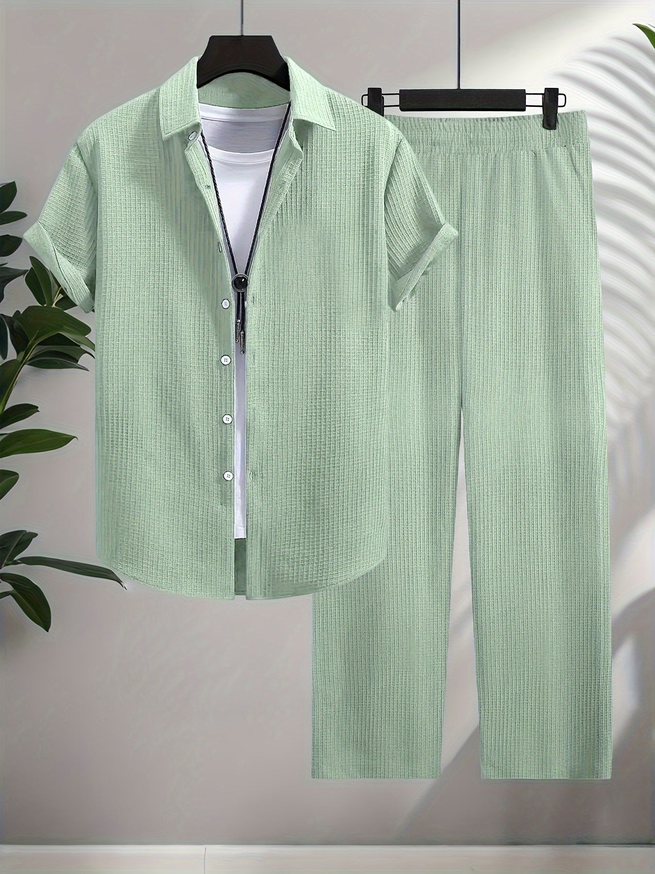 Men's Two-Piece Outfit Set - Short Sleeve – Apricot – Apricot option – main product image