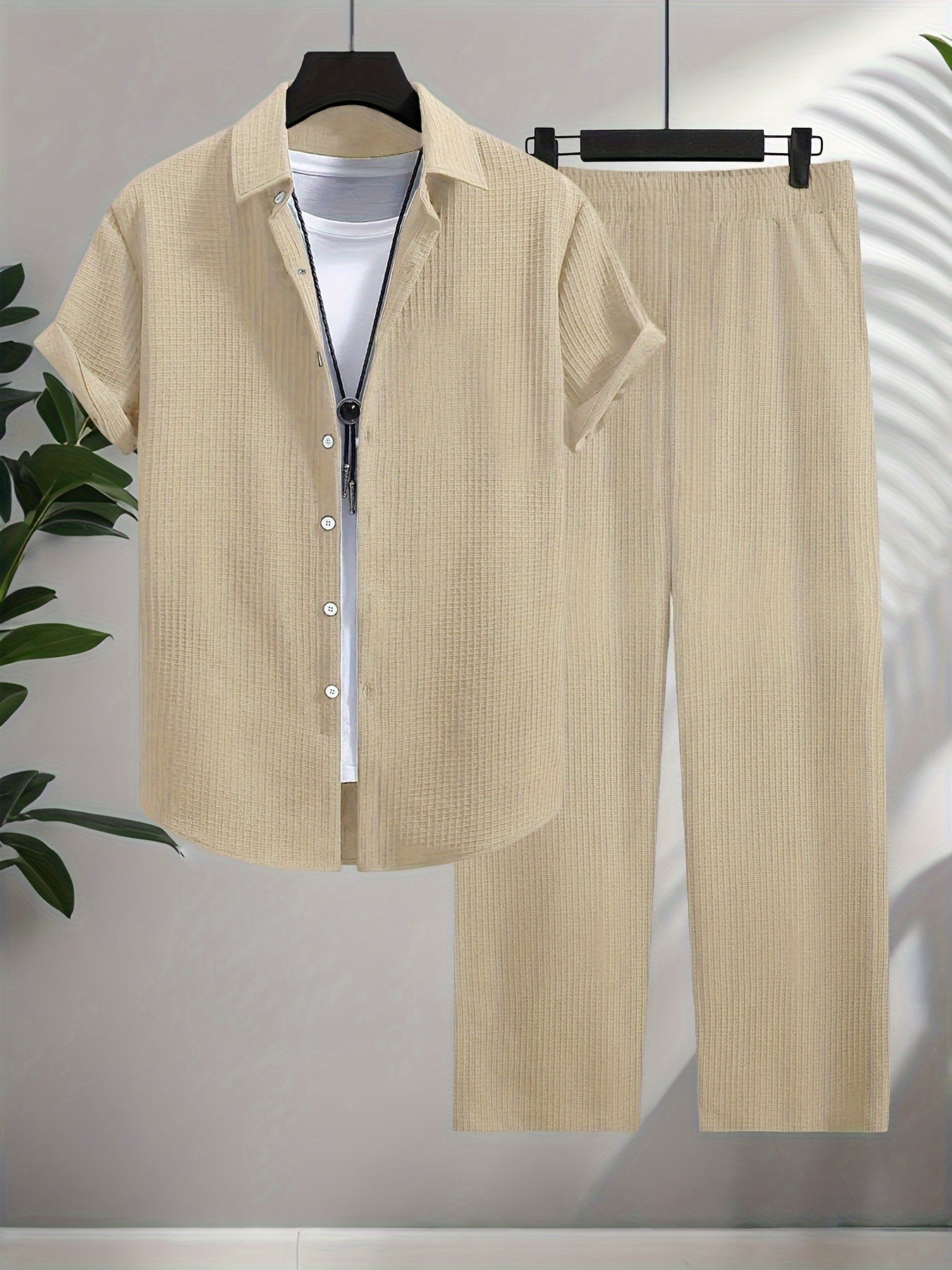 Men's Two-Piece Outfit Set - Short Sleeve – Apricot – Apricot option – view 7