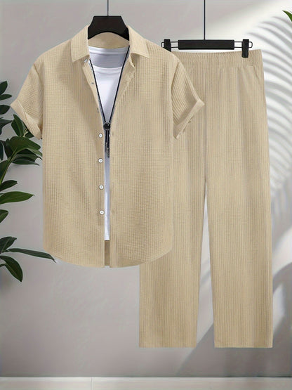 Men's Two-Piece Outfit Set - Short Sleeve – Apricot – Apricot option – view 7