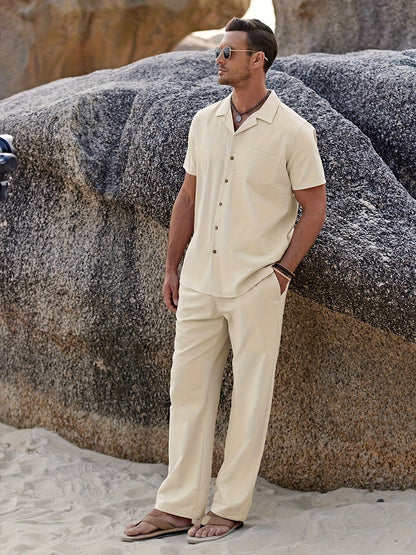 Men's Two-Piece Outfit Set - Short Sleeve – Black Linen – view 10